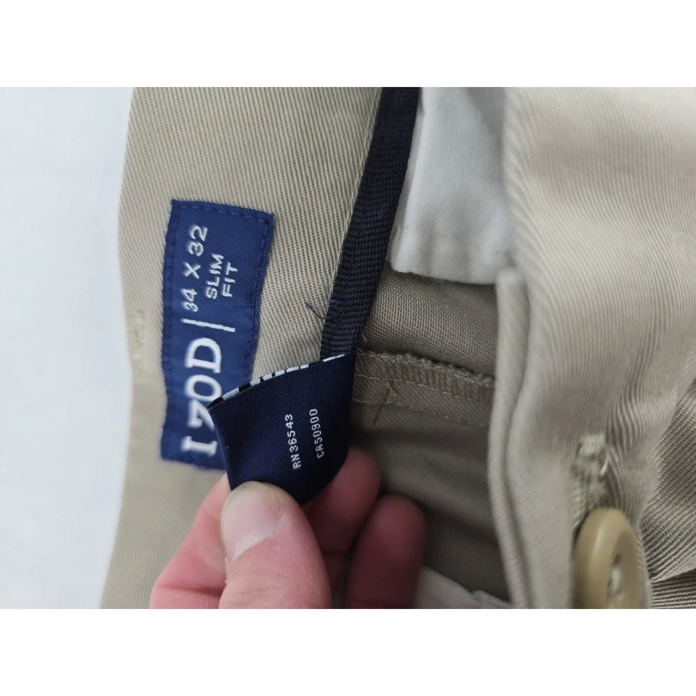 IZOD Slim Fit‎ Straight Leg American Chino Pants Men's 34x32 Tan Flat Front